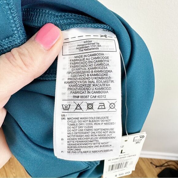 Adidas Peacock Blue Training Tights w/Logo on Leg Sz L - Picture 13 of 15